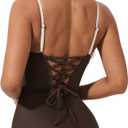 SUUKSESS Women One Piece Tummy Control Swimsuit Sexy Color Block Bathing Suit (Brown, M)
