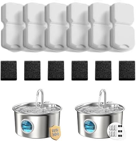 Cat Water Fountain Filters: 12 Cat Fountain Filter Replacement - 3 Months Set of Replacement Filters for ATMZIQXR Pet Fountains S18 - Contains 6 Carbon Filters + 6 Sponges Filters