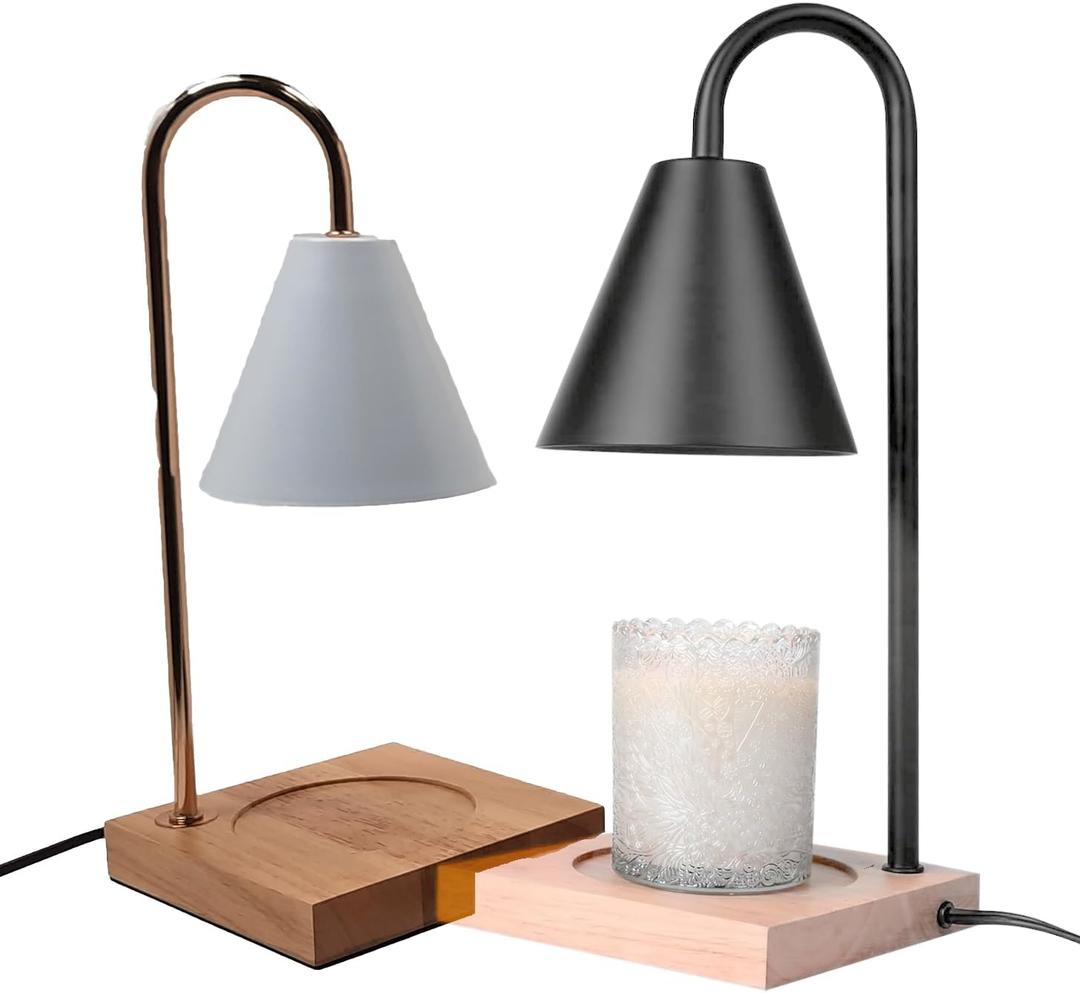 NOCTILICUA Electric Candle Warmer Lamp, Dimmer, Timer, Wooden Base with Black Stand, Black Shade, gift for Mother's Day, birthday, Christmas, Thanksgiving, Room Decor, Scented Wax Jar Candle Warmer (Midnight)