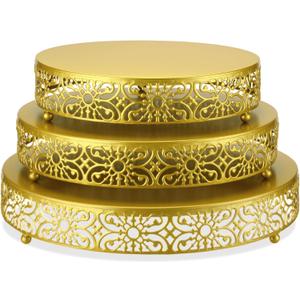 Wenqik 3 Pcs Cake Stand Set, 16" 14" 12" Gold Metal Round Cake Display Stands with Detachable Design for Dessert Cupcake Wedding, Birthday, Party, Event, Anniversary, Table Decoration