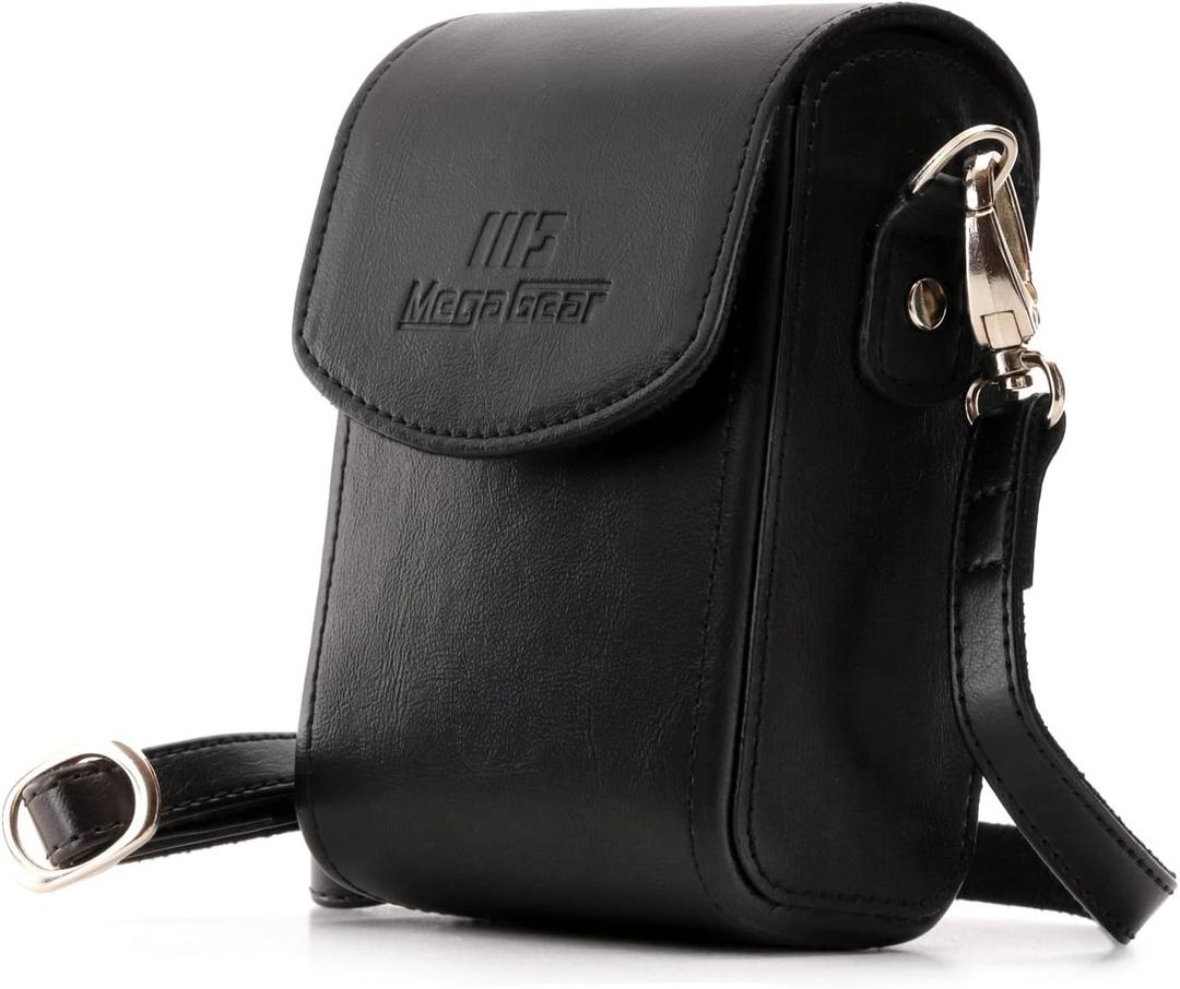 MegaGear Protective Black Leather Camera Case, Bag for for DSC-RX100 V, Panasonic Lumix DMC-ZS45, DMC-ZS50, Nikon Coolpix P340 Fix Lens, Canon PowerShot S120, Nikon Coolpix L28, DMC-TZ57, DMC-TZ70