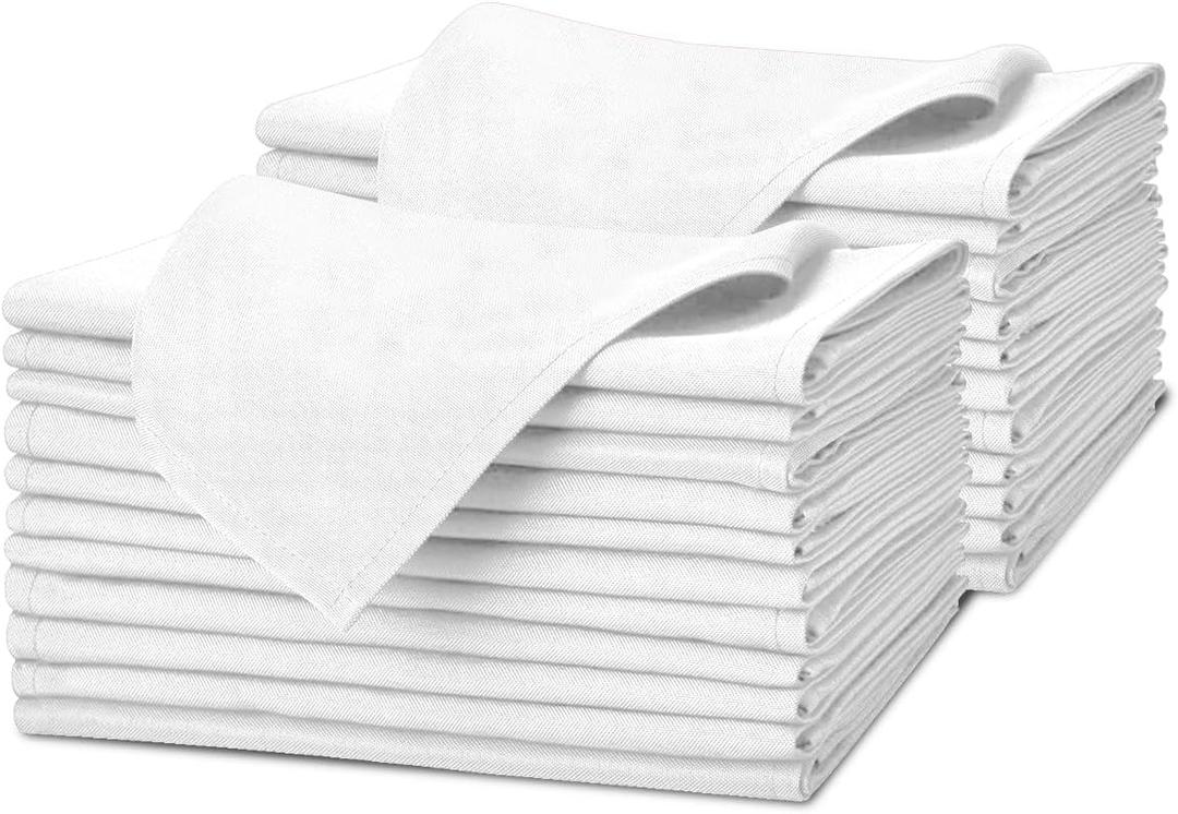 Avalon Kitchen White Cloth Napkins Bulk (Pack of 24) - 100% Polyester Dinner Linen Napkins Cloth Washable & Reusable - Durable with Hemmed Edges - Ideal for Parties and Weddings (17x17 Inches)