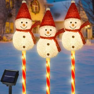 Set of 3 Snowman Solar Christmas Decorations, 8 Modes Solar Garden Lights, Candy Cane Christmas Stake Light, Outdoor Xmas Decor for Yard, Patio, Pathway (Warm White)