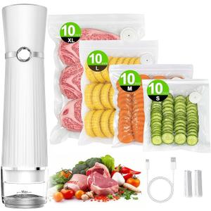 Vacuum Sealer for Food (Compact Vacuum Sealer Machine + 40 Reusable Vacuum Bags), Handheld Vacuum Food saver for 10X Preservation & Fresh, Powerful 80Kpa Portable Vacuum Sealer