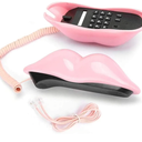 Lip Telephone, Advanced Home Telephone, Interesting Mouth Lip-Shaped Telephone, Electroplating Wire Phone Home Decoration, for Families House Phone (Pink)