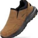 FitVille Men's Wide Slip on Shoes for Men Hiking Shoes Go Walking Shoes Loafers Trekking Trails Sneakers with Arch Support (11.5 X-Wide, Brown)
