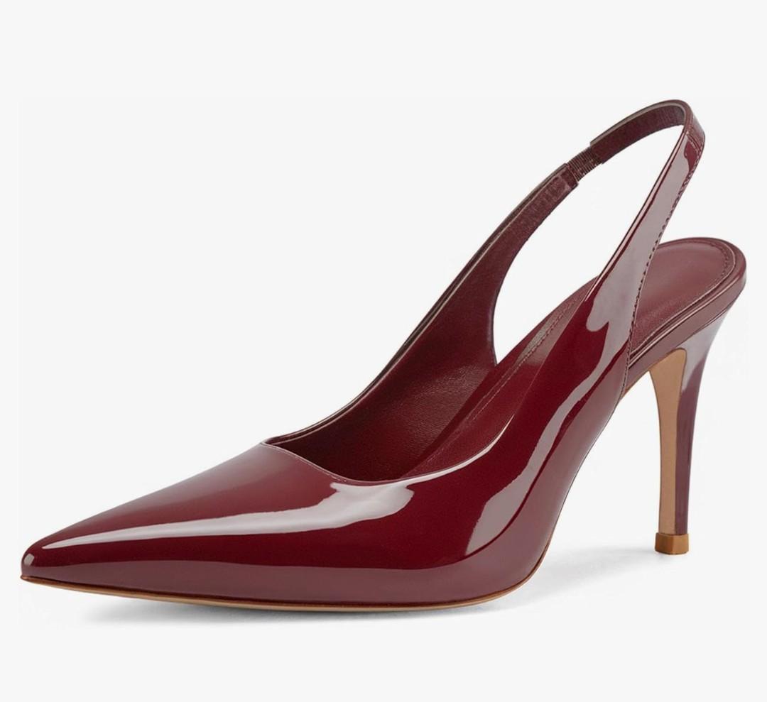 heelchic Slingback Heels for Women Pointed Toe Stiletto Heel Closed Toe Pumps Slip on High Heels 2.95 inch Dress Pumps, 8