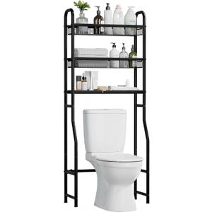 3 Tier Over The Toilet Storage Shelf, Freestanding Over The Toilet Rack, Space Saver Metal Bathroom Organizers and Storage for Small Space, Above The Toilet Storage Shelf Stand Organizer