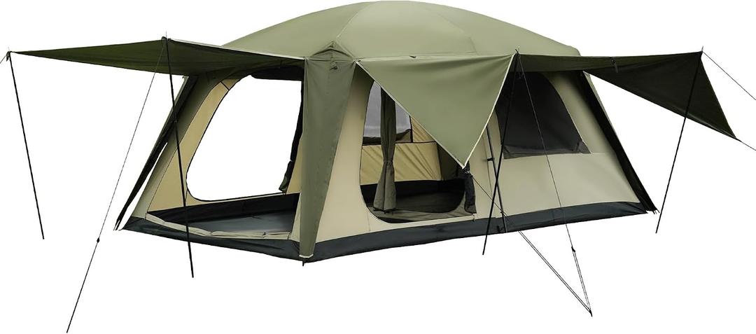 Vidalido 8-10 Person Camping Tent with 3 Door 2 Room Large Family Cabin Tents, Double Layer Waterproof Portable Glamping Tent, Big Tents for Outdoor Picnic Camping Hiking and Family Gathering, Green