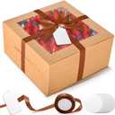 32Pcs 10 Inch Cake Boxes with Cake Boards (16Pcs Brown Cake Boxes, 16Pcs Cake Boards), 10x10x5 Inch Bakery Boxes with Window, Cake Carrier Container for Birthday Party, Wedding