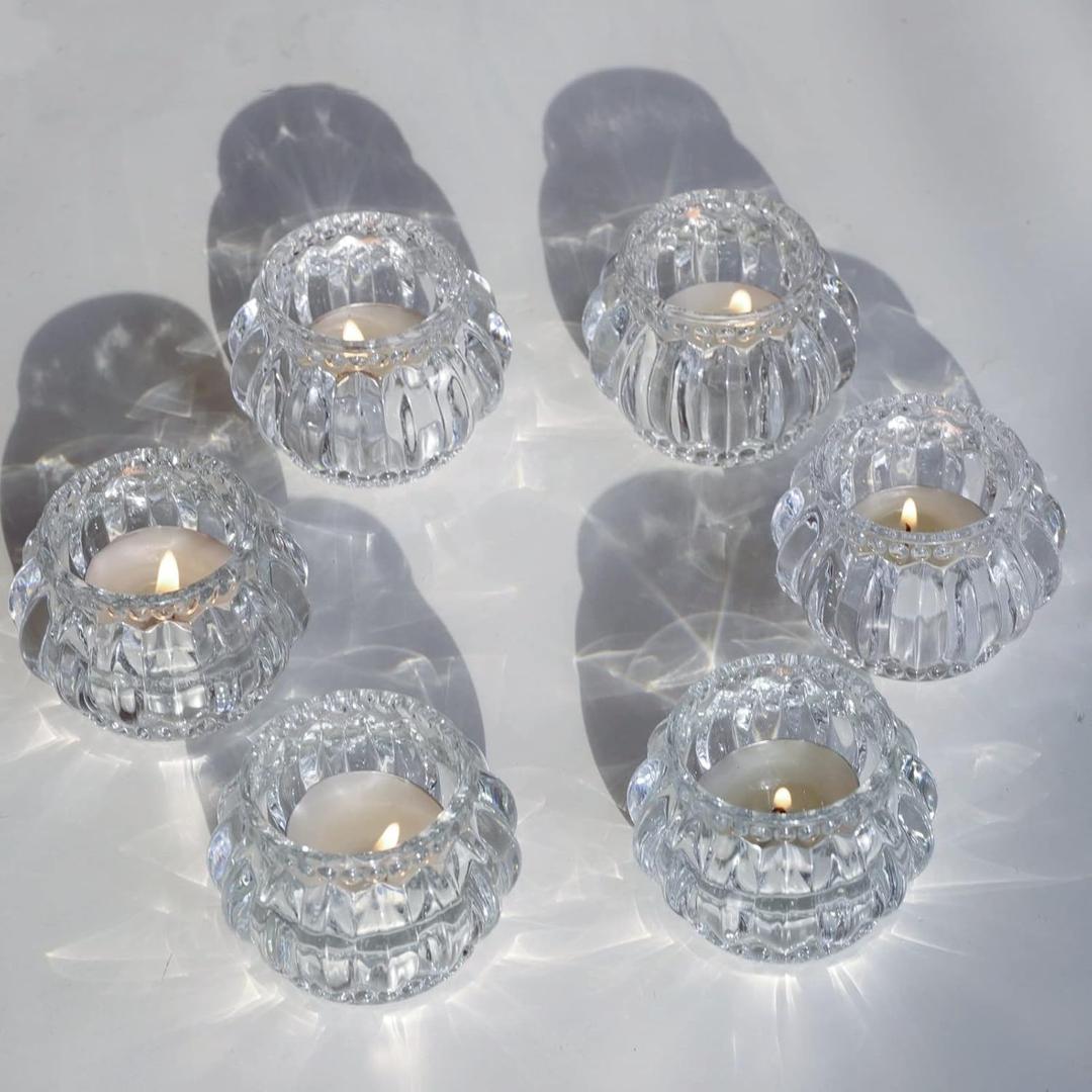 Woho Clear Votive Candle Holders Set of 6,Tealight Candle Holder Bulk for Wedding Party, Glass Tea Lights Candle Holder for Table Centerpiece, Christmas Decor