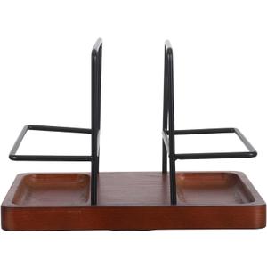 Generic Wooden Desktop Tissue Holder, Rustic Paper Napkin Display Stand with Salt and Pepper Tray, Freestanding Napkin Organizer for Kitchen Countertop