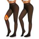 NEW YOUNG Fleece Lined Tights Women - Fake Translucent Warm Pantyhose Leggings Thick Thermal Tights for Winter Black,Black, L/XL, 2 Pieces