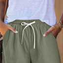 BETTE BOUTIK Summer Comfy Womens Beach Shorts Fashion Cotton Casual Elastic Waist Linen Lounge Shorts Loose Gym Workout Flowy Basic Shorts with Pockets Grey Green XL (Green, XL)