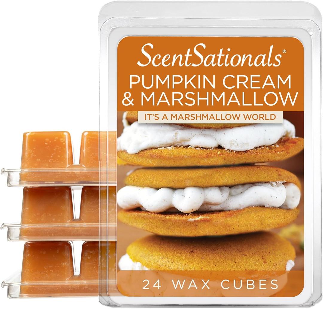 Scentsationals Wax Melts, Wax Cubes Strong Scent - Pumpkin Spice Marshmallow Cream - Long Lasting Scented Wax Melts for Warmer, 10oz (24-Cubes)