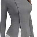 PINKMSTYLE Womens Asymmetrical Long Sleeve Shirt Casual Tunic Tops for Leggings Teacher Shirts (Gray, L)