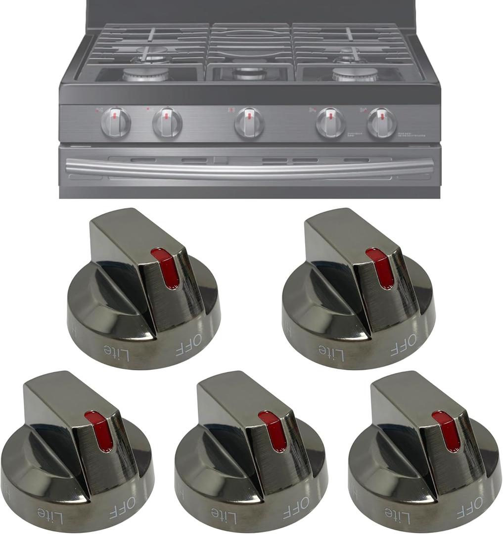 Upgraded DG64-00473B Stove Knobs Black Compatible with Samsung Gas Stove knobs,Samsung Oven knobs Replacement for NX58M6850SG,NX58J7750SG,NX58J5600SG,NX58K7850SG (5 Pack)
