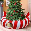 GUDELAK Cat Tunnel Bed with Christmas Tree Skirt, Cat Beds for Indoor Cats Tunnels with Toy Ball, Red and White Christmas Decorations Donut Tunnels for Cat Supplies Small Large Cats and Small Animals