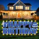 Large Happy Birthday Yard Sign with Stakes,Glow Blue Happy Birthday Decorations Outdoor Lawn Garden Signs with LED Lights for Men Women Boys Girls Birthday Party Supplies Decor Front Home