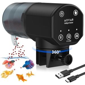 Automatic Fish Feeder for Aquarium: Rechargeable Fish Feeder Dispenser,Moisture-Proof & 200ML Large Capacity Betta Turtle Vacation Feeder,Auto Fish Food Dispenser Timer for Weekends/Business