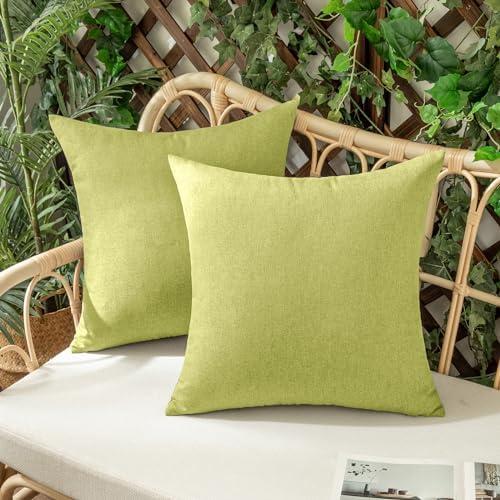 Woaboy Set of 2 Outdoor Waterproof Throw Pillow Covers Moss Green Decorative Farmhouse Solid Cushion Cases for Spring Bed Sofa Couch Car Living Room 18x18 Inch