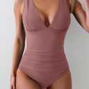 Eomenie One Piece Swimsuit for Women Tummy Control Plunge V Neck Bathing Suit Slimming Wide Straps Swimwear (Pink, XL)