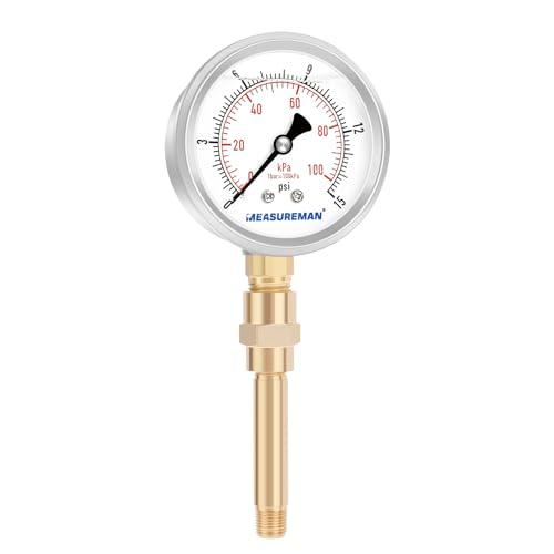 MEASUREMAN Heater Heavy Liquid Filled Duty Air Gauge Kit,Test All Low Pressure Portable Oil Fired Heaters 0-15 PSI