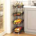 4-Tier Vegetable Fruit Basket for Kitchen, Rolling Pantry Floor Organizer and Storage Cart with Wheels, Stackable Wire Product Basket Stand Potato Onion Bins Snack Rack for Pantry