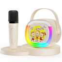 Mini Karaoke Machine for Kids Ages 3-12: Portable Bluetooth Speaker with 2 Wireless Microphone, LED Light Show for Kids 3 4 5 6 7 8 9 10 Year Old Girls Toys Birthday Gifts Toddler