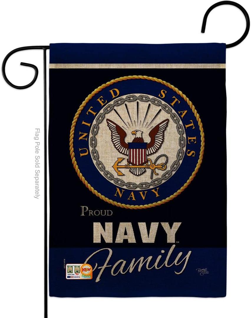 Navy Proudly Family Burlap Garden Flag - Armed Forces USN Seabee United State American Military Veteran Retire Official - House Decoration Banner Small Yard Gift Double-Sided Made in USA 13 X 18.5