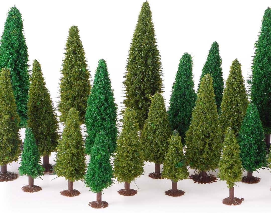 Skylety 35 Pcs Model Trees 2.16in-4.9in Green Train Scenery Landscape Pine Miniature Diorama Trees Mixed Model Bottle Brush Plants for Road Architecture Building DIY Decoration Gift