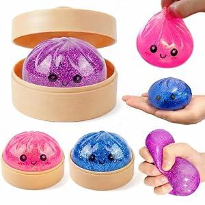 1PCS Glitter Dumpling Stress Balls, Squishy Fidget Toys for Kids – 3.94" Quicky Rising Squishy Sugar Ball, Dumpling Sensory Squeeze Toys for Office Desk, Party Favors, Easter Basket Stuffers (Purple)