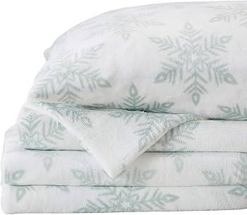 Great Bay Home 4-Piece Velvet Plush Micro Fleece California King Size Sheet Set - Deluxe Microplush Non-Pilling Bed Sheets- Lavish Sherpa Winter Bedding Set (Large Snowflake)
