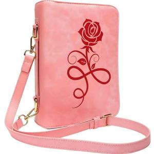 Girls Bible Case, TSWONKS Bible Coves for Girls Bible Cover Women with Shoulder Strap Leather Bible Cover with Zipper for Girl Women Christian Church Kids Pink