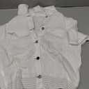 Omoone Women's Short Sleeve Denim Shirt Peplum Ruffle Hem Denim Crop Top Jackets Cowgirl Outfits (White, M)