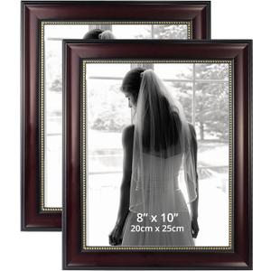 GraduationMall 8x10 Picture Frames, Real Glass, Display Photos for Wall or Tabletop, Mahogany with Gold Beads, 2-Pack