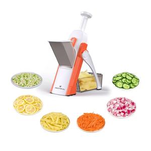 ONCE FOR ALL Safe Mandoline Slicer 5 in 1 Vegetable Cutter, Strips Julienne Dicer Adjustable Thickness 0.1-8 mm for Kitench Fast Meal Prep (Orange)