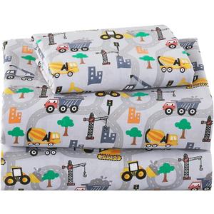 Softan Kids Bed Sheet Set, 4-Piece Full Size Sheets, Microfiber Fitted Sheet with 15 Inches Deep Pocket and Corner Straps, Breathable & Silky Soft Excavator Pattern Sheet and Pillowcase Sets