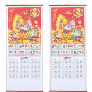 Tofficu 2026 Horse Year Wall Scroll Calendar Faux Rattan Chinese Lunar Calendar Monthly Planner for Home Office Decoration