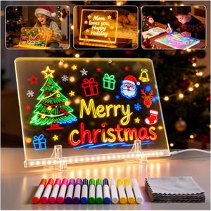 LED Drawing Board, 2026 New LED Note Board with 8 Colors & 4 Lighting Modes,12 Inch Acrylic Writing Board with 14 Marker Pens, Perfect Light Gift for Birthdays, Christmas, Halloween