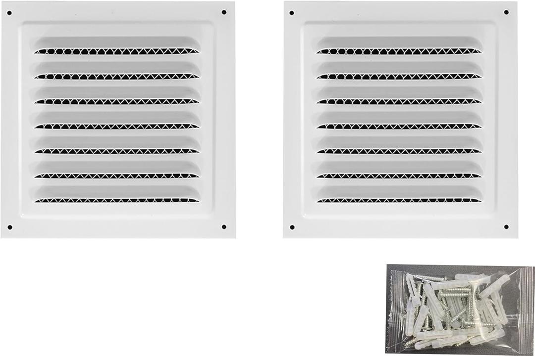 2pcs Attic Vent Soffit Vent Aluminum Wall Vent Metal Shed Vent Square Vent Louver Vent Grille with Built-in Insect Screen for Exterior Door House Attic Garage Ceiling (White 6" x 6"-2 Pack)