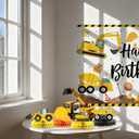 3 x Construction Birthday Party Supplies  Banner, Backdrop, Hanging Swirls, Honeycomb Centerpieces, Foil Balloons for Boys 2nd 3rd Birthday Construction Party Decorations