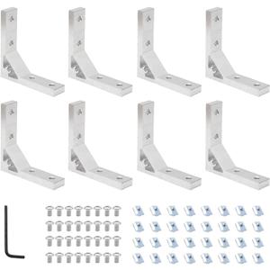 8Pcs 2020 Corner Brackets Set with 32Pcs M5 T Slot Nuts, 32Pcs M5x12mm Hex Socket Cap Screw and 1Pcs M3 Wrench for 2020 Series Aluminum Extrusion Profile (20S)