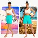 MIVEI Women's 7" Long Swim Board Shorts with Zipper Pockets High Waisted Quick Dry Beach Swimming Swim Suit Bottom with Liner Lake Green (XXXL)