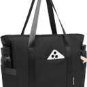 MOYAQI Gym Yoga Tote Bag for Women, Yoga Mat Bag, Large Shoulder Bag with Yoga Mat strap for Gym,Work,Travel,Beach,Business (BLACK)