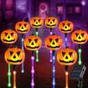 JOYIN 10 Pcs Halloween Solar Pumpkin Pathway Lights Decorations Outdoor, Jack O Lantern Pumpkins Decor with 5 Colors of Light-up Path Maker Stakes for Graveyard Porch Yard Lawn Garden Party Supplies