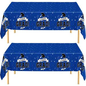 4 x QZYL 2 PCS Graduation Decorations 2026, 108" X 54" Blue Graduation Tablecloth, Disposable Plastic Class of 2026 Tablecover, Rectangle Congrats Grad Table Cover for Grad Decor Party Supplies for Kids