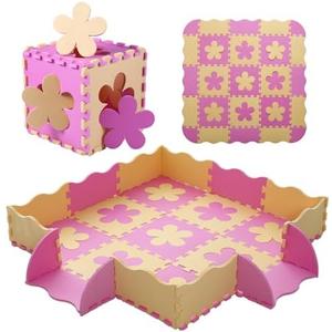 Tamiplay Foam Play Mat for Kids，25Pcs Square Interlocking Puzzle Floor Mat，Baby Play Mat Floor Mat Foam Puzzle Playmat for Toddlers with Fence（Pink Flower-CSH032