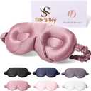 SilkSilky 100% 22 Momme Mulberry Silk Sleep Mask Upgraded 3D Contoured Eye Mask with Nose Wing Pads & Adjustable Strap, Luxury Blackout Eye Cover for Women & Men (Pale Mauve)