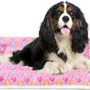 Mora Pets Dog Bed Crate Pad Ultra Soft Pet Bed with Cute Star Print Washable Crate Mat for Large Medium Small Dogs Reversible Fleece Dog Crate Kennel Mat Cat Bed Liner 29 x 21 inch Pink